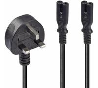 LINDY 2.5M UK Mains 3 Pin Plug to 2 X IEC C7 Splitter Power Cable/Figure 8 Lead