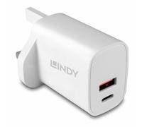 Lindy 20W USB Type A & C Fast Charger Plug, UK Fast Charging Plug For for iPhone, iPad, Samsung Galaxy,Dual Port Power Adaptor USB C Wall Plug