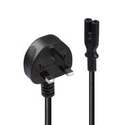 2m UK 3 Pin Plug to IEC C7 mains power Cable, Black
