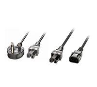 LINDY 30458 Black UK Power Cable - C15 Plug, C14 Extension socket; Hot Conditioned IEC Cable
