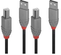 LINDY 36671 0.5m USB 2.0 Type A to B Cable, Anthra Line, Black (Pack of 2)