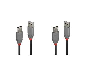 LINDY 36695 USB 2.0 Type A to A Cable, Anthra Line - Black, 5m (Pack of 2)