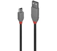 LINDY 36725 USB 2.0 Type A to Mini-B Cable, Anthra Line - Black, 5m