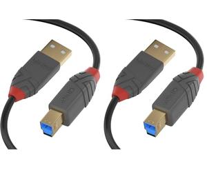 LINDY 36741 USB 3.2 Type A to B Cable, 5Gbps, Anthra Line, Black, 1m (Pack of 2)