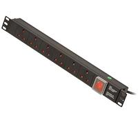 Lindy 1U 6 Way UK Sockets. Horizontal PDU with IEC C14 Cable