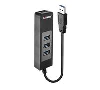 LINDY USB 3.1 Type A to Gigabit LAN 3 Port Type A Hub Adapter for Ultrabook and Tablet, Black