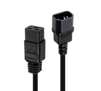 Lindy Mains Extension Cable, IEC C14 to C19, Black, 1m, 250V, 10A, For use with high-power servers, PDUs, rack-mounted