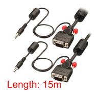 Lindy Premium 15-Pin VGA & 3.5mm Audio Monitor Cable Black DDC 1m/2m/3m/10m/15m