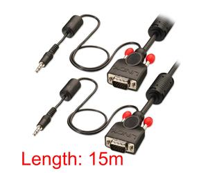 Lindy Premium 15-Pin VGA & 3.5mm Audio Monitor Cable Black DDC 1m/2m/3m/10m/15m