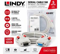 LINDY Serial Extension Cable (9DM/9DF) 5m 9 Way D Male to 9 Way D Female