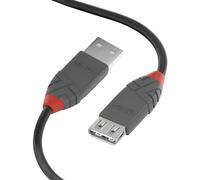 Lindy USB 2.0 Type A Extension Cable 2m, USB A Male to A Female Cable, Data Transfer Compatible for Printer, PC, Laptop, Scanner, Camera, Keyboard, Hard Drive, USB Disk, Anthra Line - Black