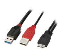 Lindy USB 3.0 Dual Power Cable, 2 x Type A to Micro-B, 0.5m