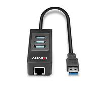 LINDY USB 3.1 Type A to Gigabit LAN 3 Port Type A Hub Adapter for Ultrabook and Tablet, Black
