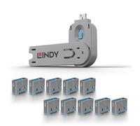Lindy USB Type A Port Blocker- Pack of 10 Blockers + Key, Blue
