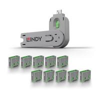 Lindy USB Type A Port Blocker- Pack of 10 Blockers + Key, Green
