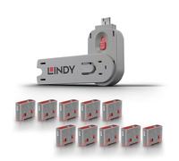 Lindy USB Type A Port Blocker- Pack of 10 Blockers + Key, Pink