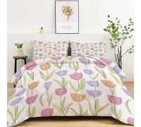 Line Art Coverless Duvet 200 x 200 cm Tulips Double Soft Reversible Printed Quilted Duvet Insert All Season, White Warmth Plant Tulips Lightweight Washable Comforter Set with Pillowcases