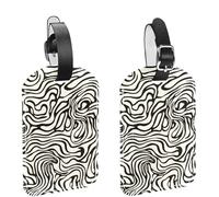 Line Art Curvy Line Seamless Pattern Luggage Tags for Suitcase, 2 Pack Leather Baggage Identifier with Privacy Flap and Name ID Label for Women Men Travel