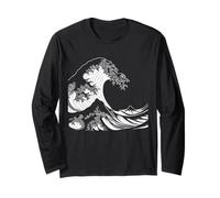 Line Art Drawing The Great Wave Long Sleeve T-Shirt