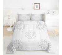 Line Art Flowers King Duvet 10.5 Tog, Minimalist Line Art Style Microfiber Bedding Set, 1 Quilt 220x230cm and 2 Pillowcases 50x75cm, All Year Round Comforter for Cozy Nights TY725