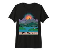 Line Art Minimalist Design The Lake at Twilight Premium T-Shirt