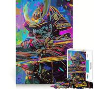 Line Art Neon Samurai 1000 Teenager Pieces Jigsaw Puzzle Calm Daily Accurate Edge Joyful Challenge Birthday Gift (50x75cm)