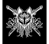 line Art of Fox mask with Sword Wall Stickers Paster Paper 54.6x62cm Equipped with Transfer Film kit White