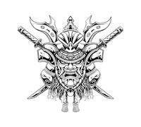 line Art of yasuke with Japanese samurai'mask Wall Stickers Paster Paper 42x45.9cm Store Decoration Black