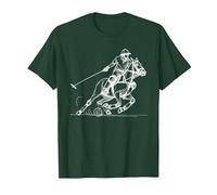 Line Art Polo Horseback Riding Horses Equestrian Horse Lover T-Shirt, Men, Dark Green, Medium