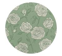Line Art Roses Flowers Sage Green Background Round Mouse Pad, Mousepad with Non-Slip Rubber Base, Computer Gaming Pads for Wireless Mouse, Easy Gliding