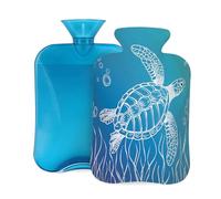 Line Art Sea Turtle Hot Water Bottle with Cover, 2L PVC Hot Water Bag for Pain Relief, Hand Foot Warmer, Hot & Cold Therapy with Removable Cover, Gift for Women Kids Family