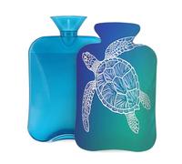 Line Art Sea Turtle Pattern Hot Water Bottle with Cover, 2L PVC Hot Water Bag for Pain Relief, Hand Foot Warmer, Hot & Cold Therapy with Removable Cover, Gift for Women Kids Family