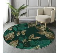 Line Art Style Rugs Round Ø 200Cm Living Room Plant Leaf Illustration Non-Slip Area Rug Round Machine Washable Floor Carpet Short Pile Soft Circle Rug For Bedroom Nursery, Emerald Green