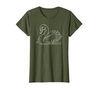 Line Art Swan Swans T-Shirt, Women, Olive Green, Medium