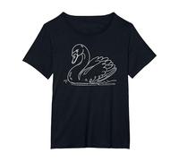 Line Art Swan Swans T-Shirt, Women's Plus, Black, 3X