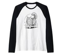 Line Art Tree Siberian Cat Minimalist Moscow Longhairs Raglan Baseball Tee