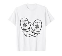 Line Art Winter Mittens with Snowflakes Value Graphic T-Shirt, Men, White, XL