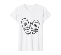 Line Art Winter Mittens with Snowflakes Value Graphic T-Shirt, Women, White, M