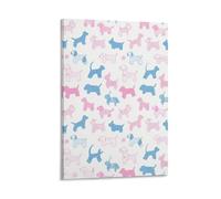 Line Cartoon Puppy Canvas Wall Art Pink Blue Print On Canvas Artwork for Bedroom, Living Room, Or Kitchen Home Decor Gift 20x30inch(50x75cm)
