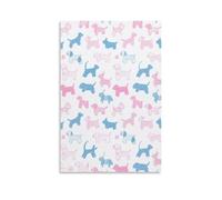 Line Cartoon Puppy Canvas Wall Art Pink Blue Print On Canvas Modern Artwork for Living Room Bedroom Home Office Decorations Gift 20x30inch(50x75cm)