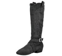 Line Dance Boots Shoes for Women Heels Suede Sole Ballroom Ladies Swayd Boot Long Folk Salsa Country Line Dance Boots (Black, Adult, Women, 6, Numeric, UK Footwear Size System, Medium)