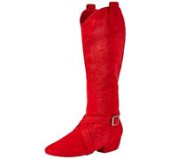 Line Dance Boots Shoes for Women Heels Suede Sole Ballroom Ladies Swayd Boot Long Folk Salsa Country Line Dance Boots (Red, Adult, Women, 5.5, Numeric, UK Footwear Size System, Medium)