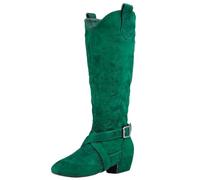 Line Dance Boots Shoes for Women Heels Suede Sole Ballroom Ladies Swayd Boot Long Folk Salsa Country Line Dance Boots (Bottle Green, Adult, Women, 7.5, Numeric, UK Footwear Size System, Medium)