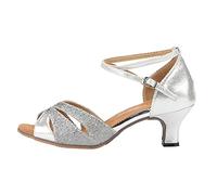 Line Dance Shoes Women's Summer Dance Shoes Standard Latin Ballsaa Sandals with Heel Silver Strap Block Heel Sandals High Heel Elegant Bridal Shoes Latin Salsa Shoes, O silver., 8 UK