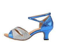 Line Dance Shoes Women's Summer Dance Shoes Standard Latin Ballsaa Sandals with Heel Silver Strap Block Heel Sandals High Heel Elegant Bridal Shoes Latin Salsa Shoes, O dark blue., 8 UK
