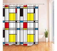 Line Decor Mondrian Yellow Blue Lattice Shower Curtain Extra Long 180X180CM Mildew Resistant Polyester Fabric Fantastic Decorations Bath Hooks