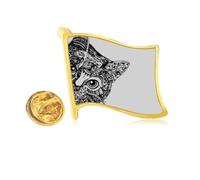 Line Drawing Black Cat Head Animal Golden Metal Flag Lapel Pin Badge