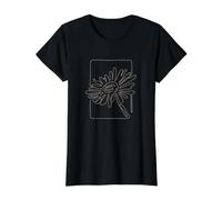 Line Drawing Bohemian Flowers, Continuous Daisy Flower Value Graphic T-Shirt, Women, Black, XS