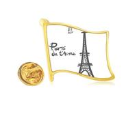 Line Drawing Eiffel Tower Outline Paris Golden Metal Flag Lapel Pin Badge