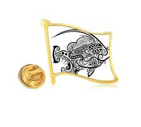 Line Drawing Fish Pattern Golden Metal Flag Lapel Pin Badge
